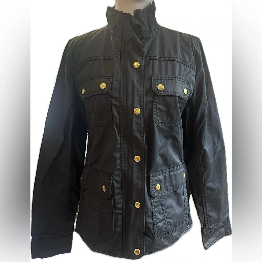 J. Crew Utility Safari Resin-Coated Jacket Black Size S